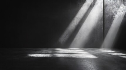 Minimalist metal shadow gradient studio abstract background showcasing a classic black wall and floor enhanced by dramatic light rays and laser sparkles ideal for modern cars and tech displays