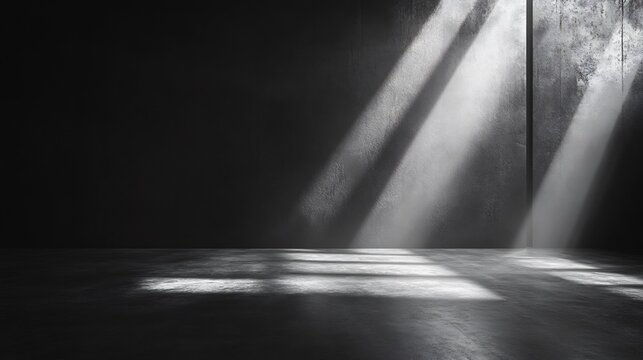 Minimalist metal shadow gradient studio abstract background showcasing a classic black wall and floor enhanced by dramatic light rays and laser sparkles ideal for modern cars and tech displays