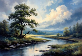 Obraz premium Nature's Symphony: Exploring the Beauty of Trees, Landscapes, and Water 