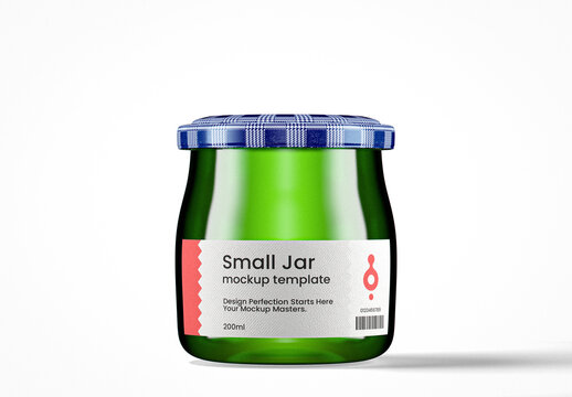 Small Green Glass Pudding Jar Mockup
