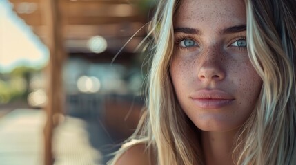 Fototapeta premium Close-up of a lovely young woman on a boat, relishing her time during a vacation cruise
