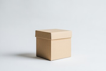 Obraz premium Small Cardboard Box on White Background. Blank Brown Paper Box for Gifts