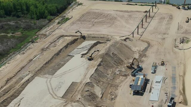 Sand extraction plant located in Buenos Aires Province, Argentina, showcasing the industrial operation and surrounding landscape.