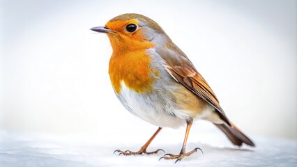 Fototapeta premium Night Photography of a Beautiful Robin Isolated on a White Background, Capturing Stunning Details of the Bird's Feathers and Colors in Low Light Conditions for Nature and Wildlife Enthusiasts
