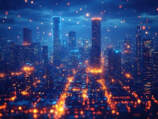 Fototapeta premium illuminated blue neon background with a sleek design, radiating energy and modernity, suitable for business presentations and digital concepts in a vibrant cityscape