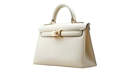 white designer handbag with gold clasp isolated on transparent background