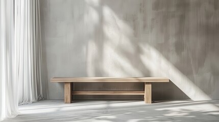Modern Wooden Bench Against Grey Wall