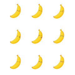 collection of Kawaii Banana isolated Design - Cute Banana Fruit Vector illustration
