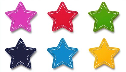 Colorful star shapes in six vibrant colors against a white background