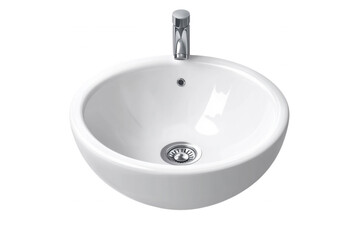 Fototapeta premium Modern round sink with chrome faucet, isolated on transparent or white background