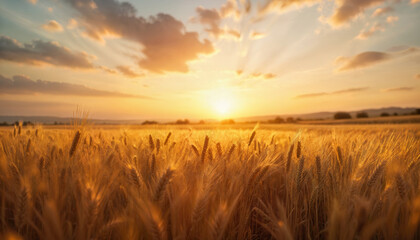 Fototapeta premium Golden wheat field at sunset