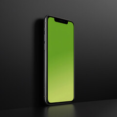 smart phone with green gradient screen mockup, smart phone with clean green gradient screen standing sideways