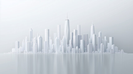 Abstract futuristic cityscape with tall white skyscrapers