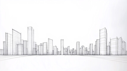 Hand-drawn sketch of a futuristic city skyline
