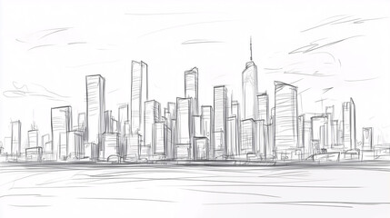 Hand-drawn sketch of a futuristic city skyline