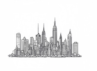 Fototapeta premium Hand-drawn skyline of a modern city with tall skyscrapers