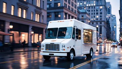 Obraz premium white food truck close up