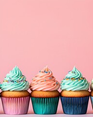 Colorful cupcakes with vibrant frosting and sprinkles