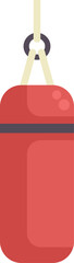 Red punching bag hanging on white background, equipment for boxing training and workout