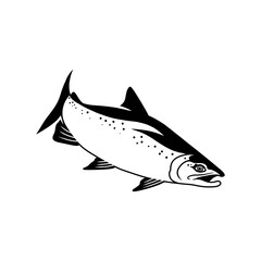 Coho Salmon logo, Black and White Coho Salmon fish jumping out of the water, Great for your Coho Salmon fishing activity.