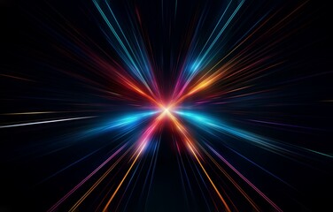Obraz premium A vibrant burst of light streaks across a dark background, radiating outward from a central point.