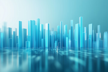 Abstract blue digital cityscape with glowing skyscrapers