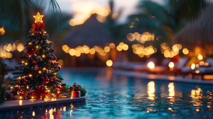 christmas, season, miniature, tropical, beach, ocean, sun, summer, summer christmas, resort, hotel, pool, luxury, christmas tree, christmas decoration, village, gift, greeting, candle, design, art