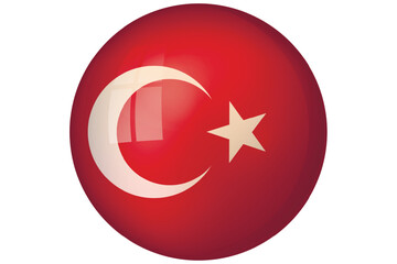 Flag of Turkey. Turkish national symbol in official colors. Template icon. Abstract vector background. Round glass light ball, 3D big bubble, sphere