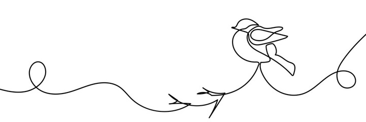 Winter birds in the snow vector illustration. continious line drawing. vector illustration
