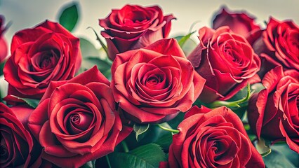 Obraz premium Vintage Style Photography of Red Roses on White Background - Floral Arrangement, Classic Aesthetic, Romantic Decor, Timeless Beauty, Nature's Elegance, Floral Still Life, Wedding Inspiration