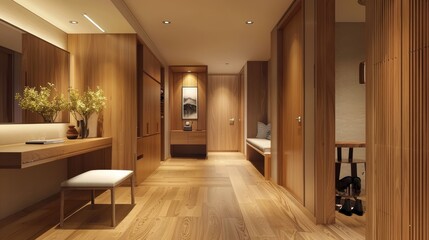 Obraz premium Modern Stylish Wooden Entrance Hallway Interior Design