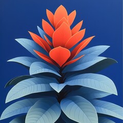 Fototapeta premium A vibrant tropical plant stands out against a deep blue background in artistic presentation