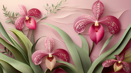 Obraz premium Phragmipedium Orchids logo 3d vector papercut