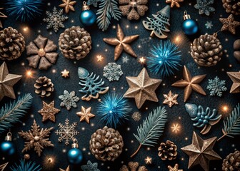 Blue Christmas Digital Paper Pattern with Hand Drawn Elements for Holiday Projects and Backdrops