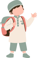 Islamic Boy Student Waving Hand Illustration