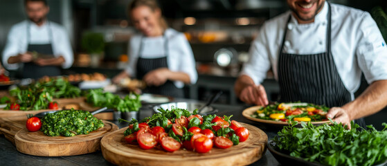 Obraz premium Cooking Class in Progress with Engaged Participants and Lively Atmosphere 