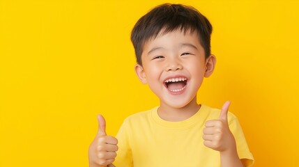 Asian boy and thumbs up