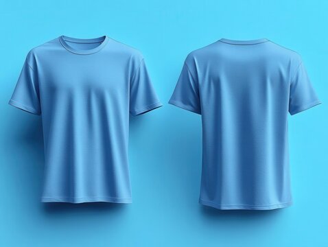 mockup template of a plain light blue t-shirt displayed from both front and back views, isolated against a clean white background, showcasing simplicity and versatility in casual fashion design