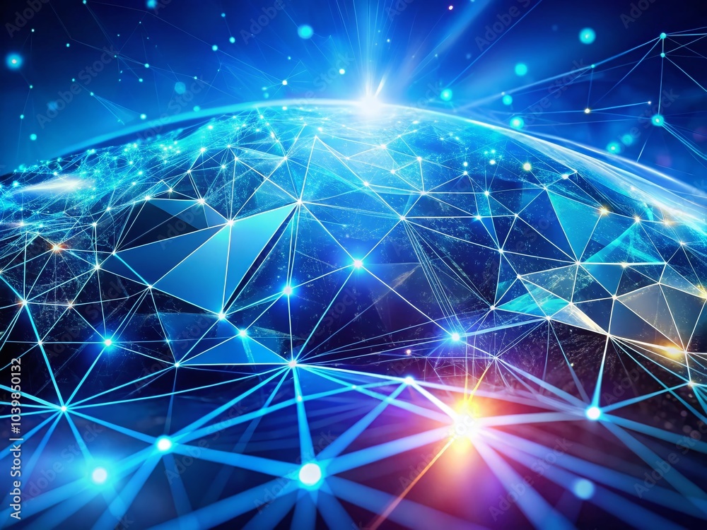 Poster blue polygonal plexus background - futuristic abstract 3d science and technology concept with lines 