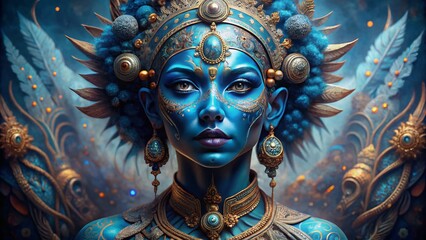 Fototapeta premium Blue-Skinned Tribal Fantasy Figure in Modern Art - Surreal Photography