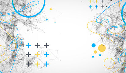 Abstract polygonal vector background with connecting dots and lines. Digital data visualization. Hand drawn.