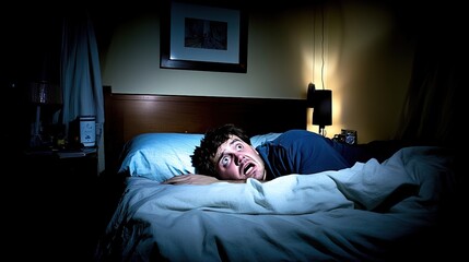 Person tossing and turning in bed, struggling with insomnia and restlessness. The scene captures the emotional turmoil and physical discomfort of a sleepless night.