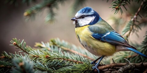 Obraz premium Bluetit Bird Resting on Tree Branch - Stunning Product Photography for Nature Lovers