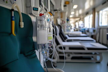 Fototapeta premium hospital ward full of seats for dialysis or blood donation patients.