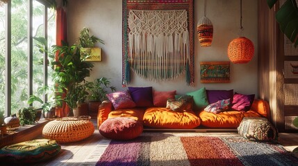 AI Bohemian Home Decor with Vibrant Colors Macrame Wall Hanging
