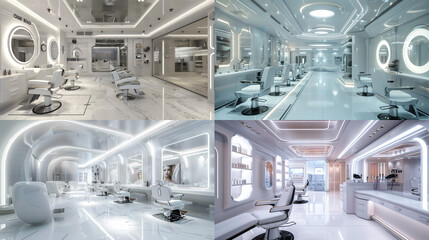 Illustration of unusual color hairdresser with beautiful furniture. And very light with large mirrors.