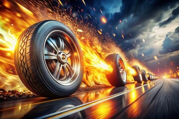 Bokeh Effect of Speeding Wheels with Flames for Dynamic Motion Capture