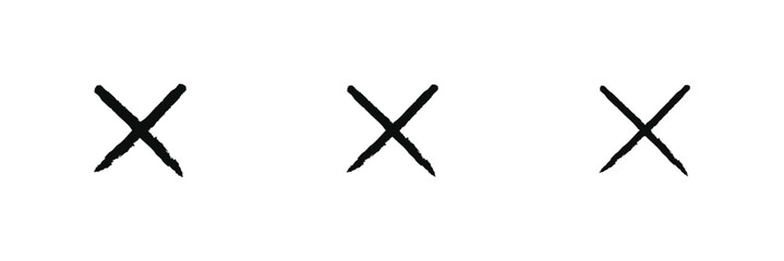 X scribble marks. Vector sketch crosses of black marker, pen, pencil or brush lines, hand drawn doodle strikethrough signs set with rough texture.