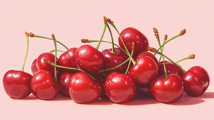 茎付きの赤いサクランボのコレクション