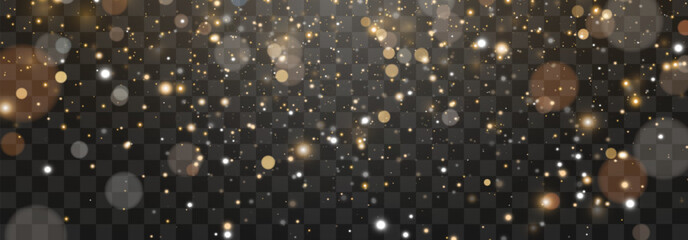 Vector blurred bokeh and lights. Bokeh light effect isolated on a png background. Festive golden glowing background. Vector Christmas theme isolated on a transparent background © Leonid